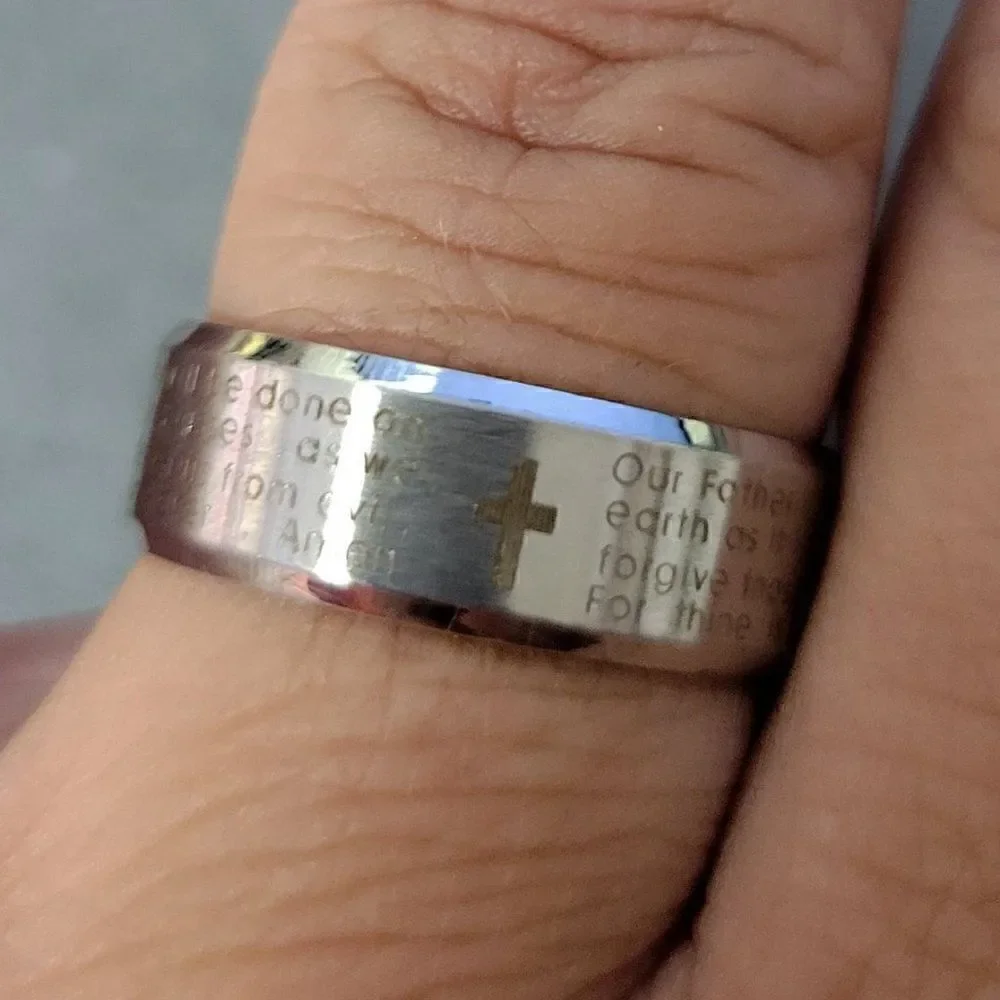 Men's Silver Lords Prayer Ring With Cross Christian Ring Promise ring or Purity